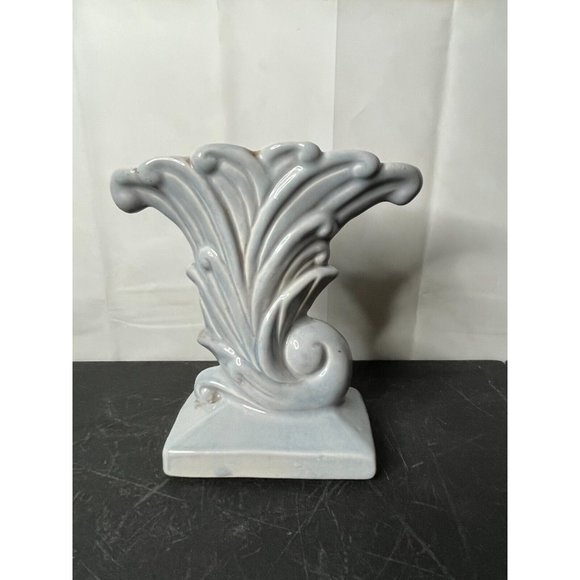 Vintage Gonder Art Pottery Fan Cornucopia Vase Planter Blue Gray Pink E-5 - Picture 4 of 10
